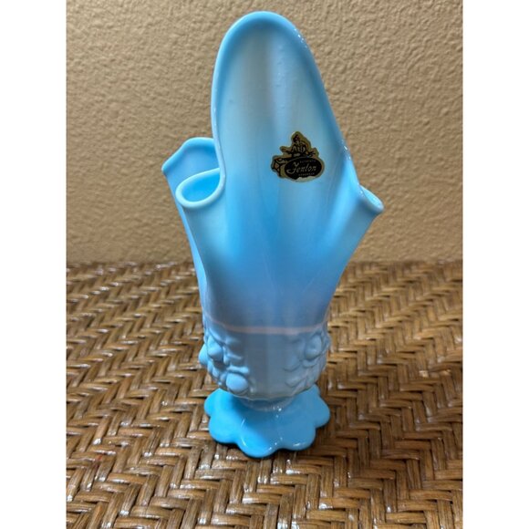 Fenton Blue Slag Hankerchief Ruffled Edge Art Glass Vase - Picture 4 of 8